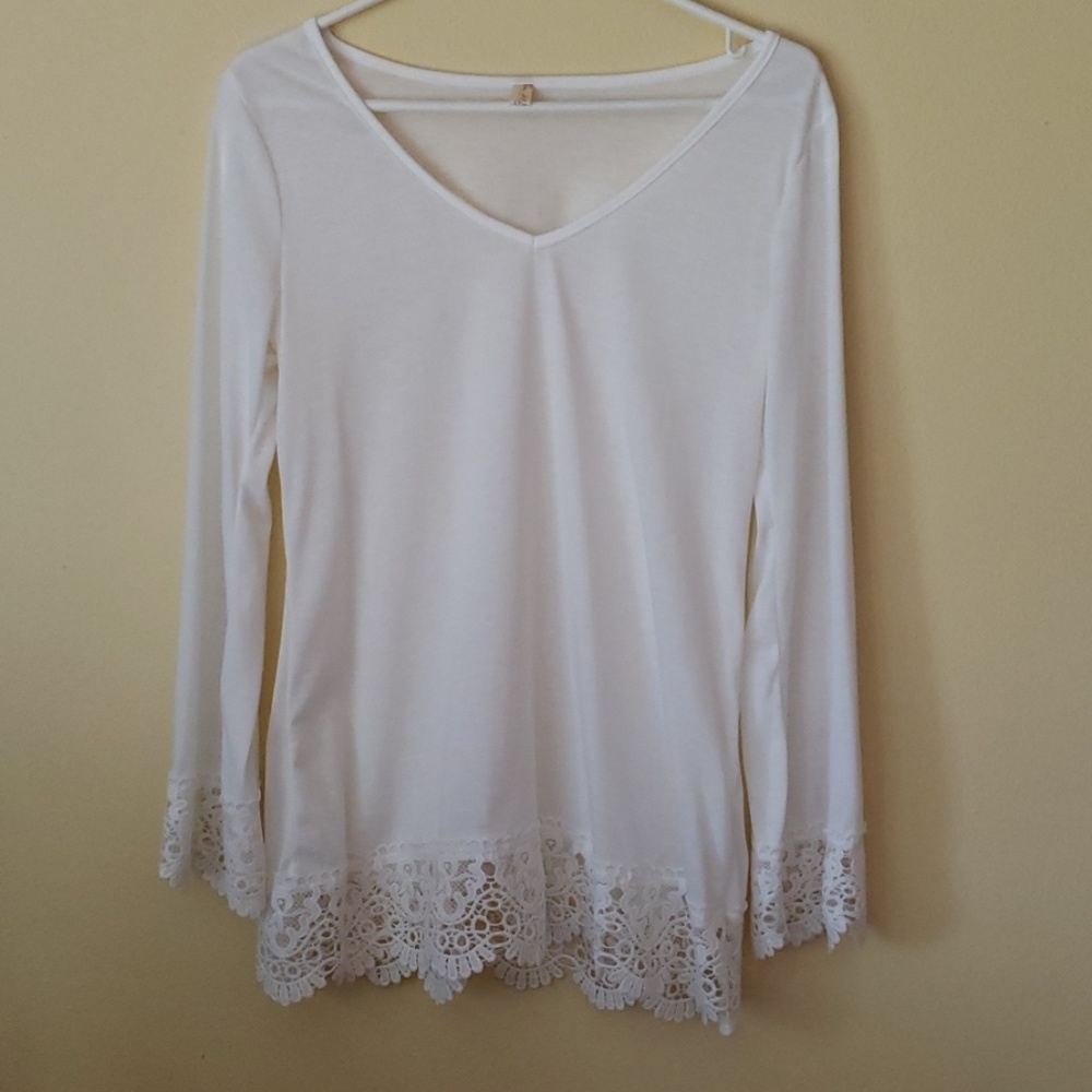 White cotton blouse with lace detail